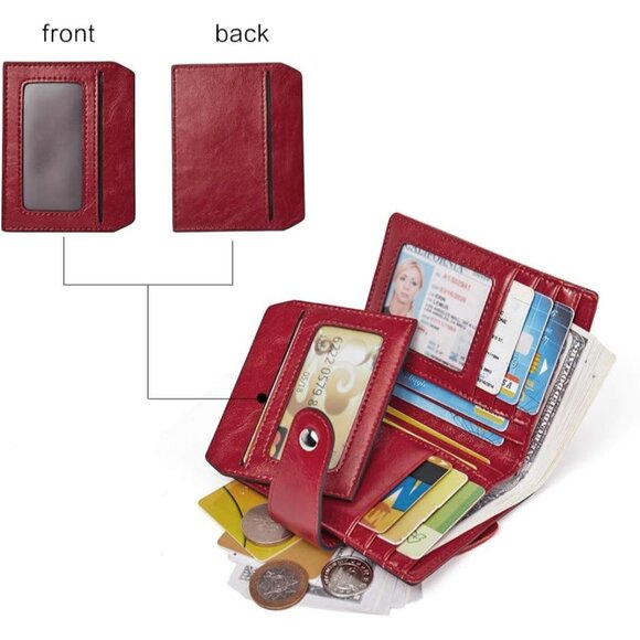 Women Leather Wallet RFID Blocking Small Bifold Zipper 1-a-wine red - Picture 3 of 6